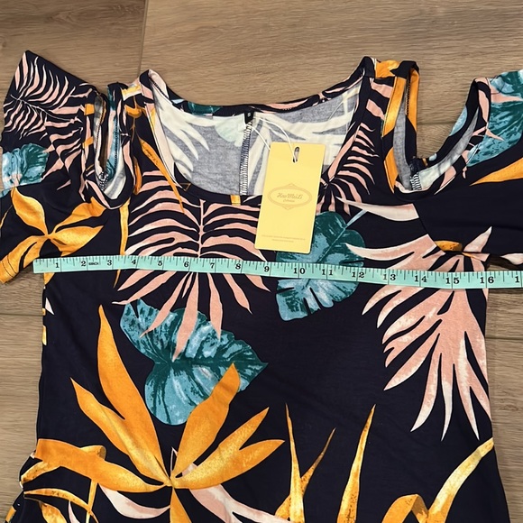 NWT Hao MeiLi Collection Cold Shoulder Hawaiian Tropical Dress w/Pockets - Picture 9 of 16